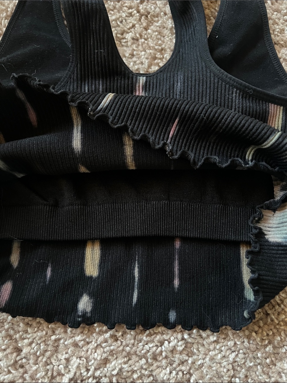 Spiritual Gangster Black Ribbed Crop Tank Top with Tie-Dye Stripes - Picture 7 of 8